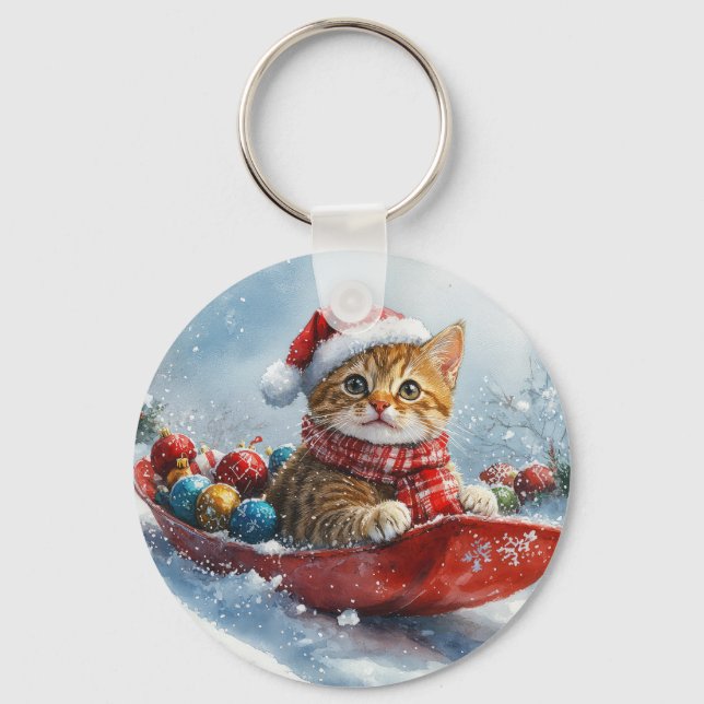 Abyssinsk katt i släde Låt det snöa jul Nyckelring (Framsida)