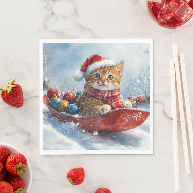 Abyssinsk katt i släde Låt det snöa jul Pappersservett (Insitu)