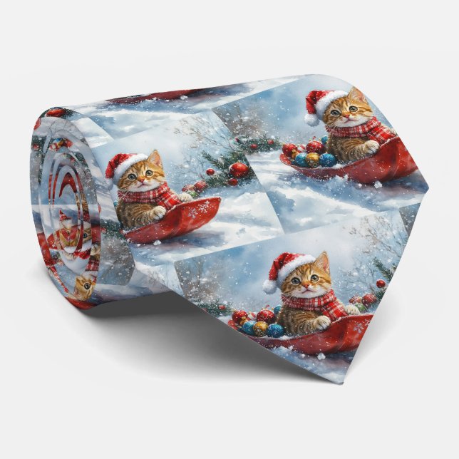 Abyssinsk katt i släde Låt det snöa jul Slips (Rullad)