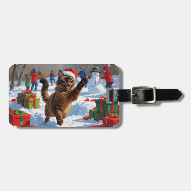 Abyssinsk katt jul firande snöscen bagagebricka (Horisontell Framsida)