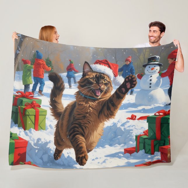 Abyssinsk katt jul firande snöscen fleecefilt (På plats)