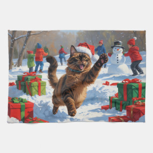 Abyssinsk katt jul firande snöscen kökshandduk