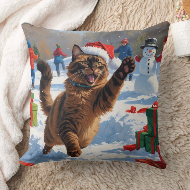 Abyssinsk katt jul firande snöscen kudde (Filt)