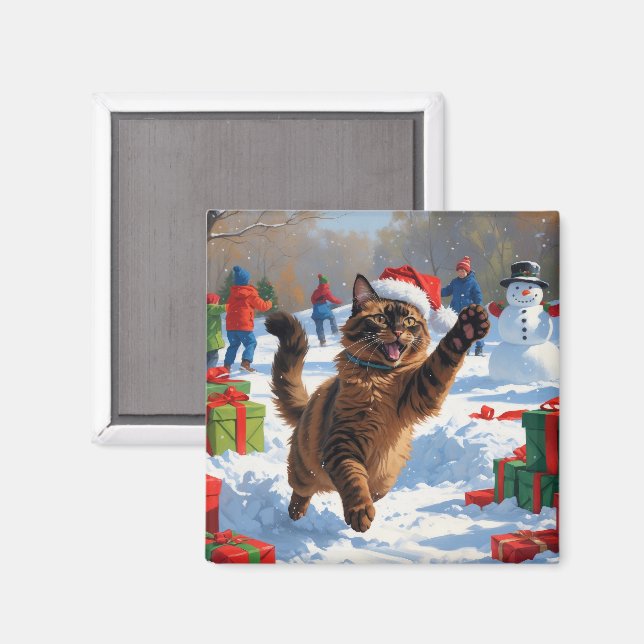 Abyssinsk katt jul firande snöscen magnet (Front/Back)