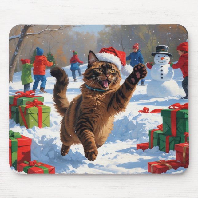Abyssinsk katt jul firande snöscen musmatta (Framsidan)
