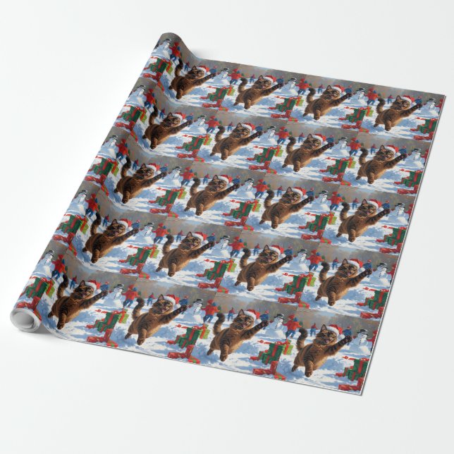 Abyssinsk katt jul firande snöscen presentpapper (Utrullad)