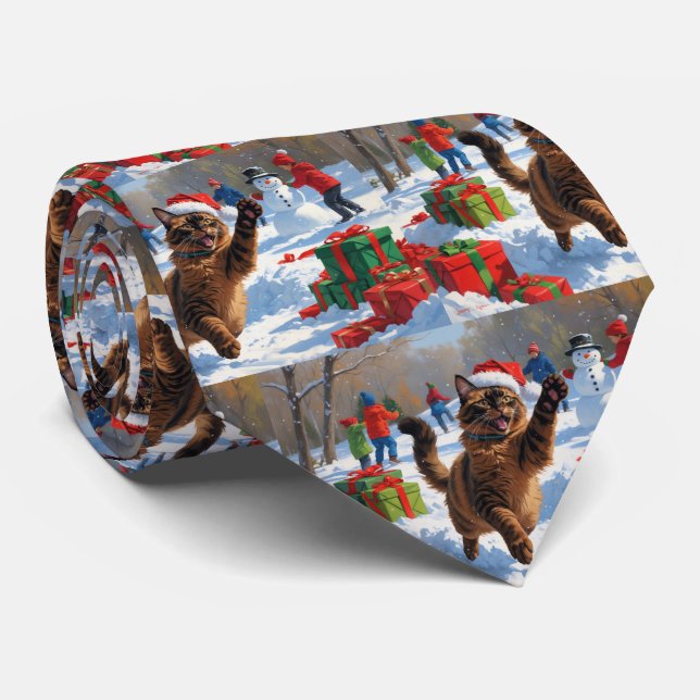 Abyssinsk katt jul firande snöscen slips (Rullad)