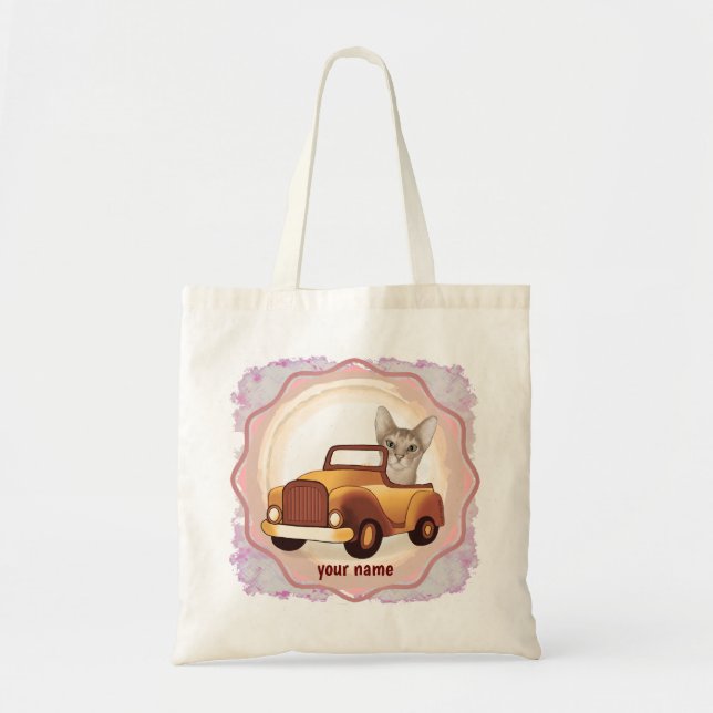 Abyssinsk katt kör bil  tygkasse (Framsidan)