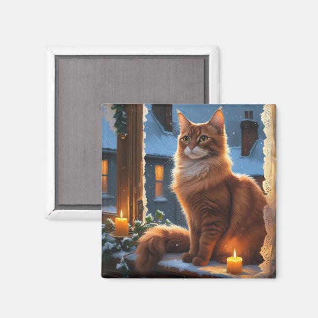 Abyssinsk katt med julbelysning semester magnet (Front/Back)