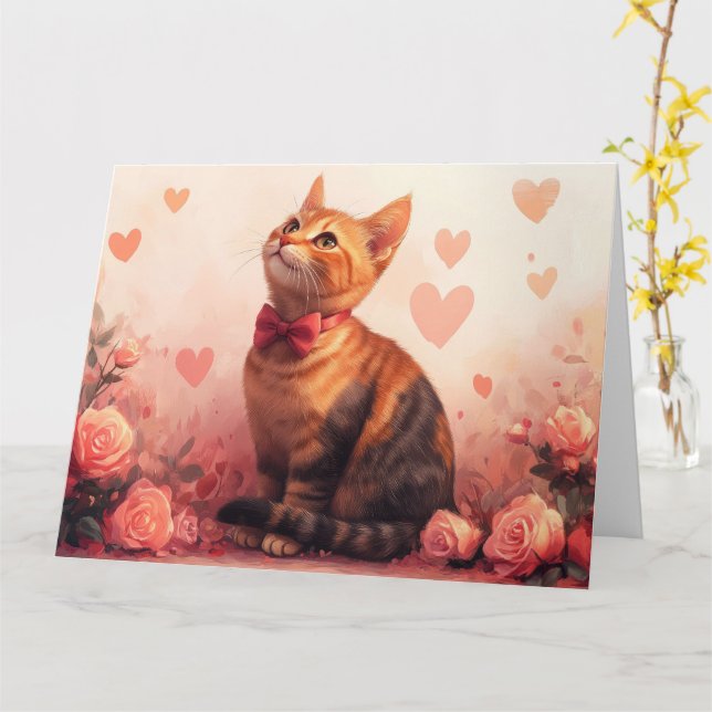 Abyssinsk katt med rosor - Alla hjärtans dag  Kort (Gul blomma)