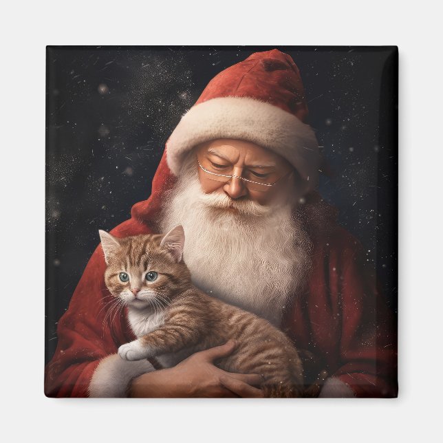 Abyssinsk katt med Santa Claus festlig jul  Magnet (Framsidan)