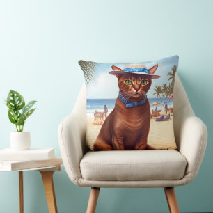 Abyssinsk katt på strand, sommarpresent till kattä kudde