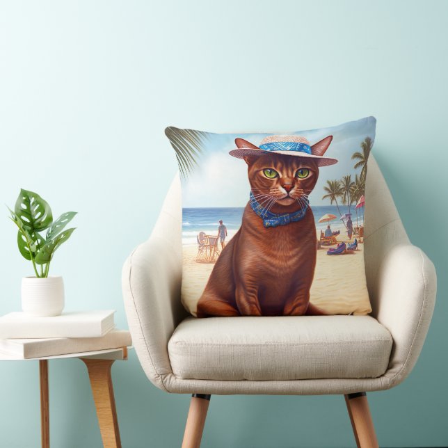 Abyssinsk katt på strand, sommarpresent till kattä kudde (Stol)
