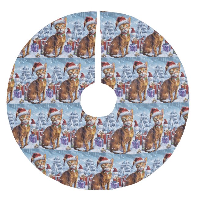 Abyssinsk katt vinterundret julglädje  julgransmatta borstad polyester (Framsidan)