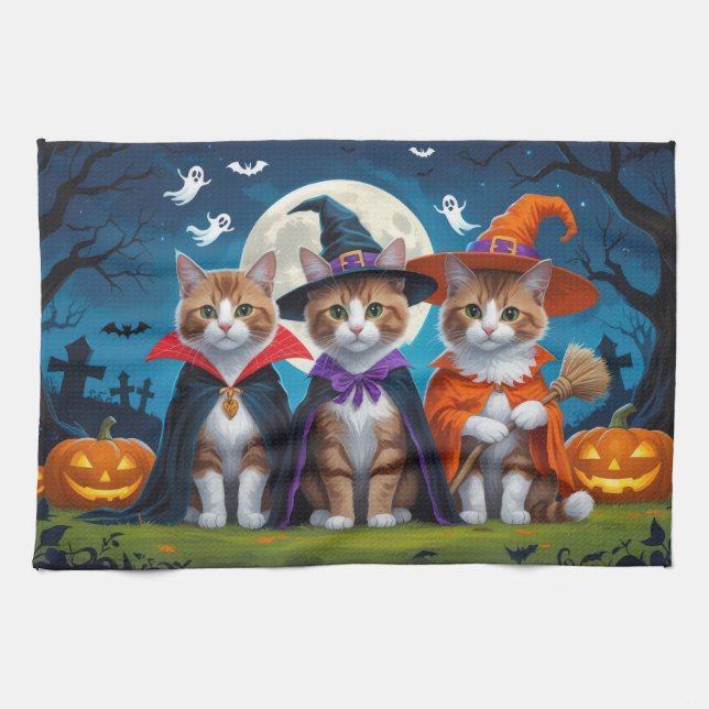 Abyssinska katter Pumpa Halloween Roligt Kökshandduk (Horisontell)