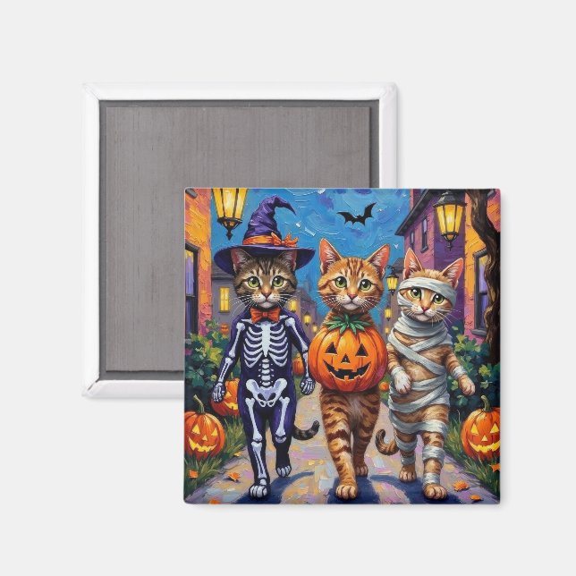 Abyssinska katter som trick-or-treatar i Halloween Magnet (Front/Back)