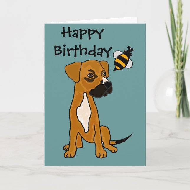 AC- Cute Boxer Puppy and Bee Tecknad Kort (Framsida)