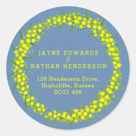 Acacia gult-klistermärken vid bröllop adress runt klistermärke