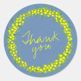 Acacia gult Wattle Wnut bröllop Tack Runt Klistermärke