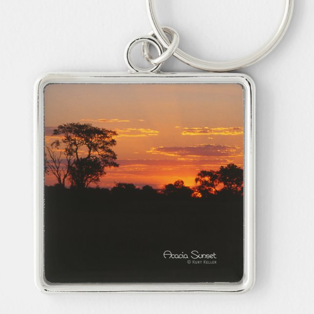 Acacia Sunset Fyrkantig Silverfärgad Nyckelring (Framsidan)