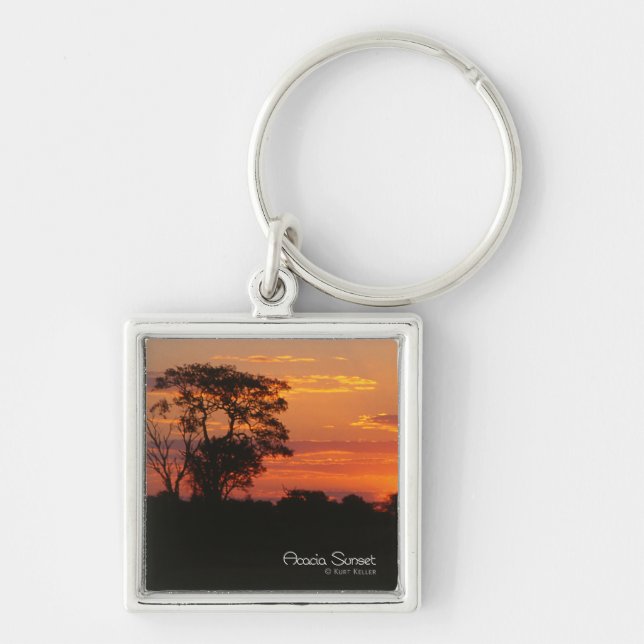 Acacia Sunset Keychain Fyrkantig Silverfärgad Nyckelring (Framsidan)