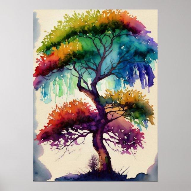 Acacia Träd Watercolor Art Poster (Framsidan)