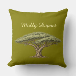Acacia Tree Throw Pillow with Custom Name Kudde
