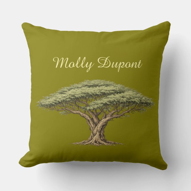 Acacia Tree Throw Pillow with Custom Name Kudde (Framsida)