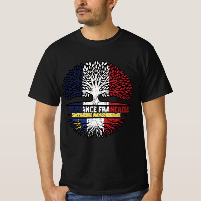 Acadia Acadian French France Tree Roots Flag T Shirt (Framsida)