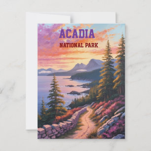 Acadia Autumn Cliffs Vintage Coastal Maine Travel Vykort