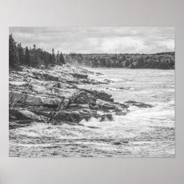 Acadia Maine Rocky Kusten Black and White Poster