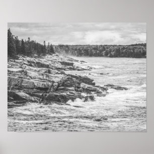 Acadia Maine Rocky Kusten Black and White Poster