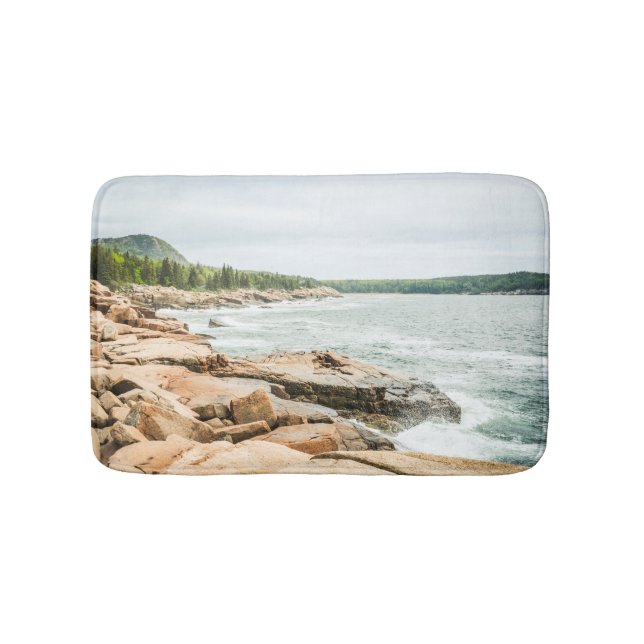 Acadia Maine Rocky Kusten Ocean Vågar Badrumsmatta (Framsidan)