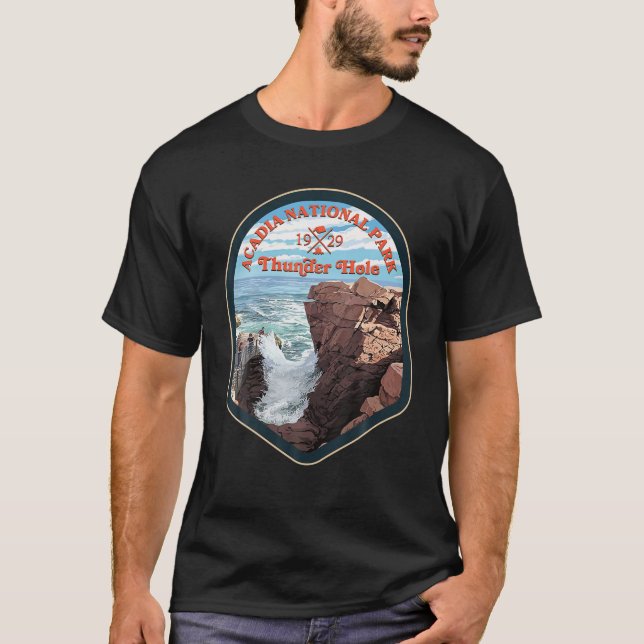 Acadia Nation Park Thunder Hål Hiking 1929 T Shirt (Framsida)
