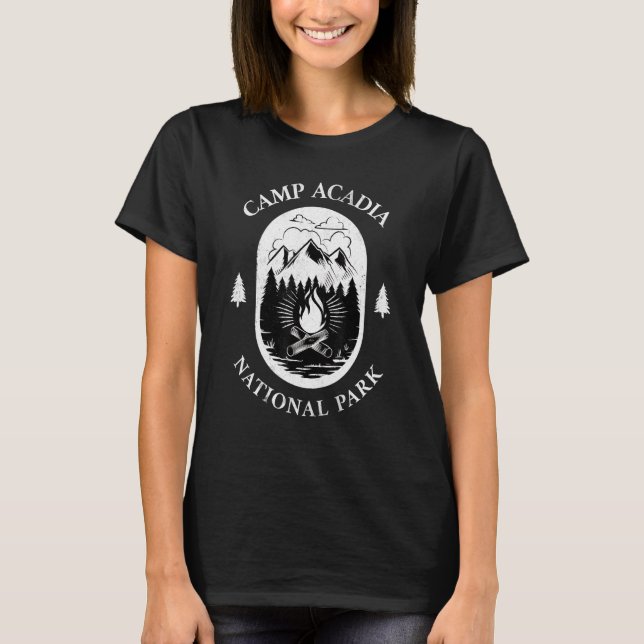 Acadia National Park Campfire Summer Camping T Shirt (Framsida)