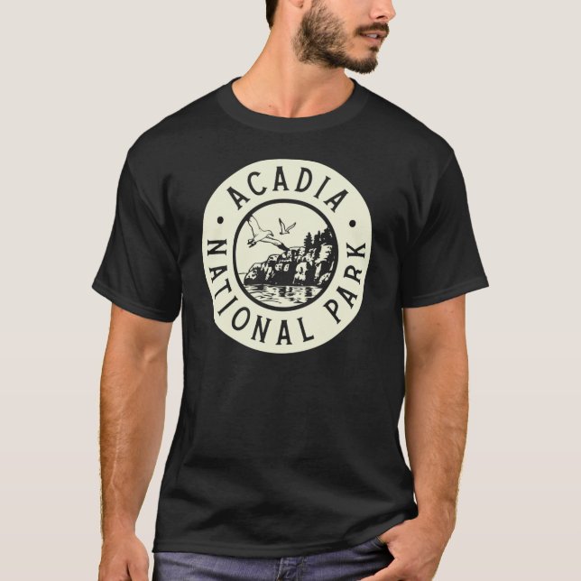 Acadia National Park Circle Birds Tan T Shirt (Framsida)