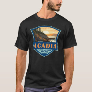 Acadia National Park Illustration Retro Badge T Shirt