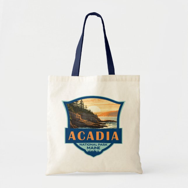 Acadia National Park Illustration Retro Badge Tygkasse (Framsidan)