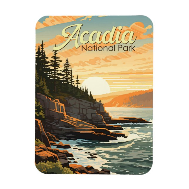 Acadia National Park Illustration Retro Magnet (Vertikal)
