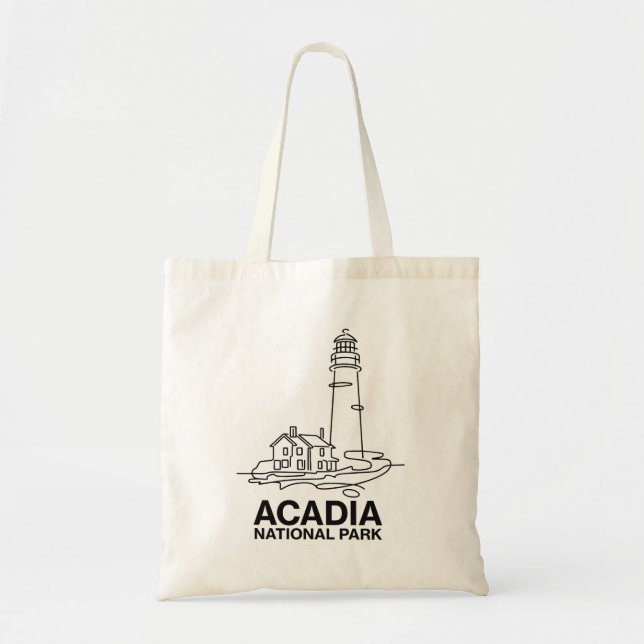 Acadia National Park Lighthouse Line Art Tygkasse (Framsidan)