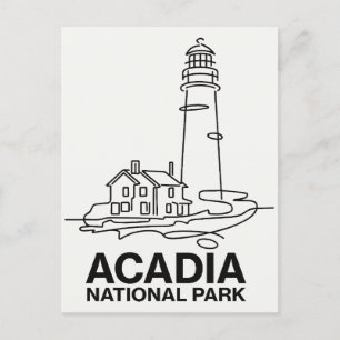 Acadia National Park Lighthouse Line Art Vykort