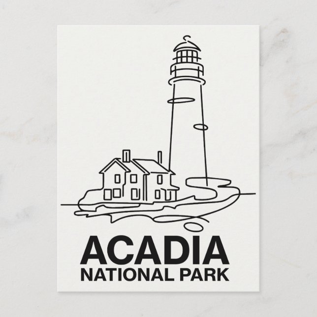 Acadia National Park Lighthouse Line Art Vykort (Framsida)