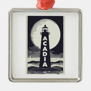 Acadia National Park Lighthouse Måne Julgransprydnad Metall