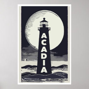Acadia National Park Lighthouse Måne Poster