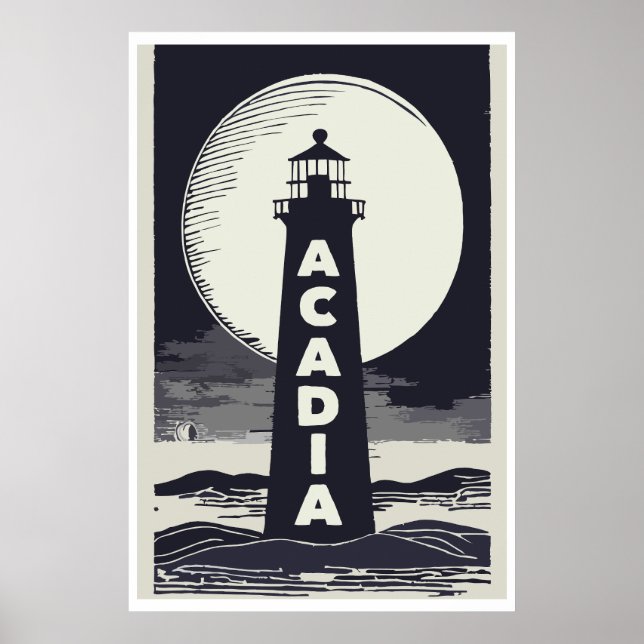 Acadia National Park Lighthouse Måne Poster (Framsidan)