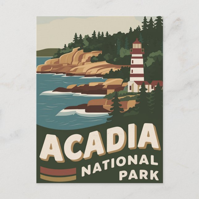 Acadia National Park Lighthouse Travel Art Helg Vykort (Framsida)