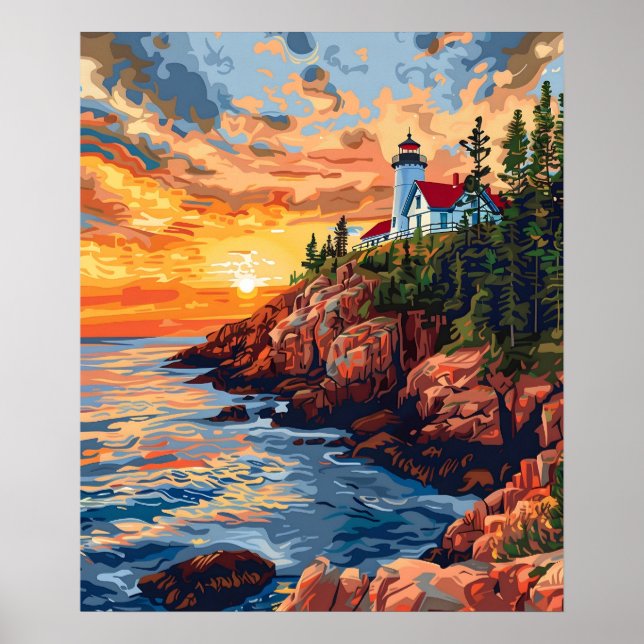 Acadia National Park, Maine Lighthouse Travel Poster (Framsidan)