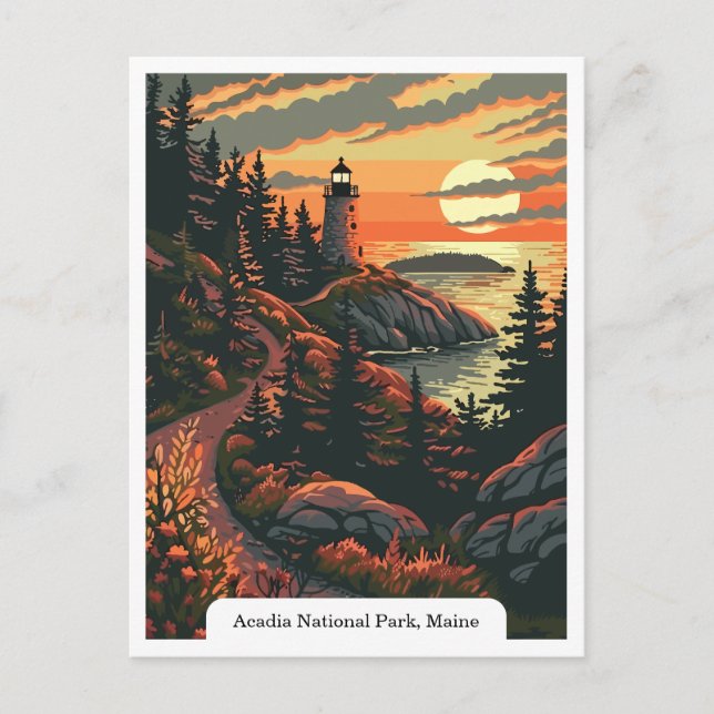 Acadia National Park, Maine Lighthouse Travel Vykort (Framsida)