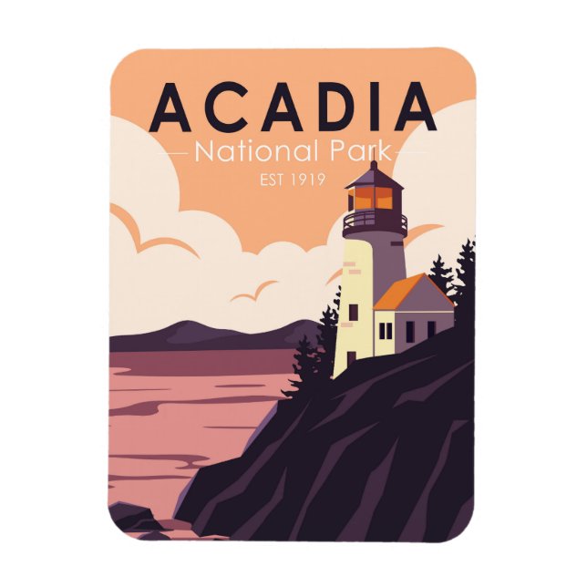 Acadia National Park Maine Lighthouse Vintage Magnet (Vertikal)