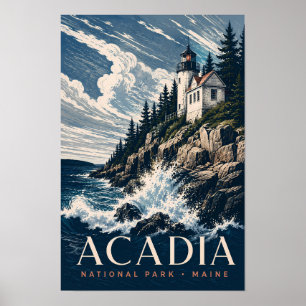 Acadia National Park Maine Modern Träblock Resa Poster